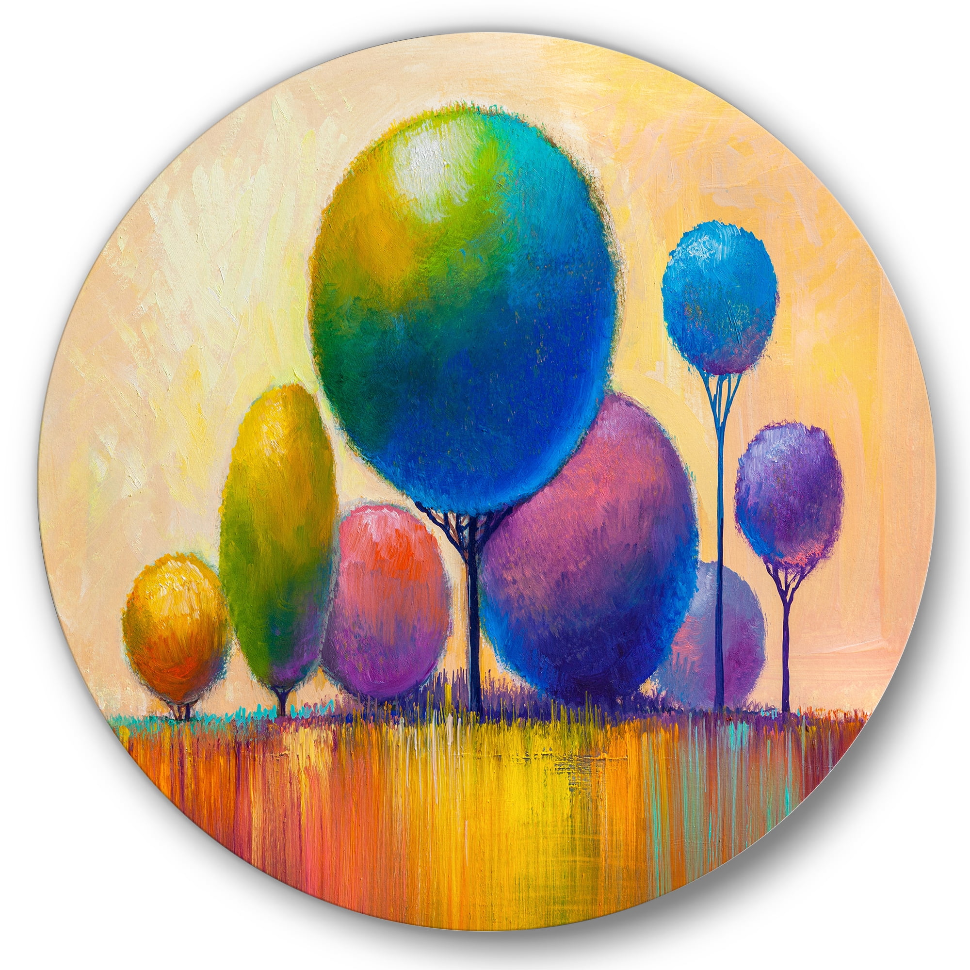 Designart 'Ornamental Colourful Trees VIII' Modern Circle Metal Wall Art 23x23 - Disc of 23
