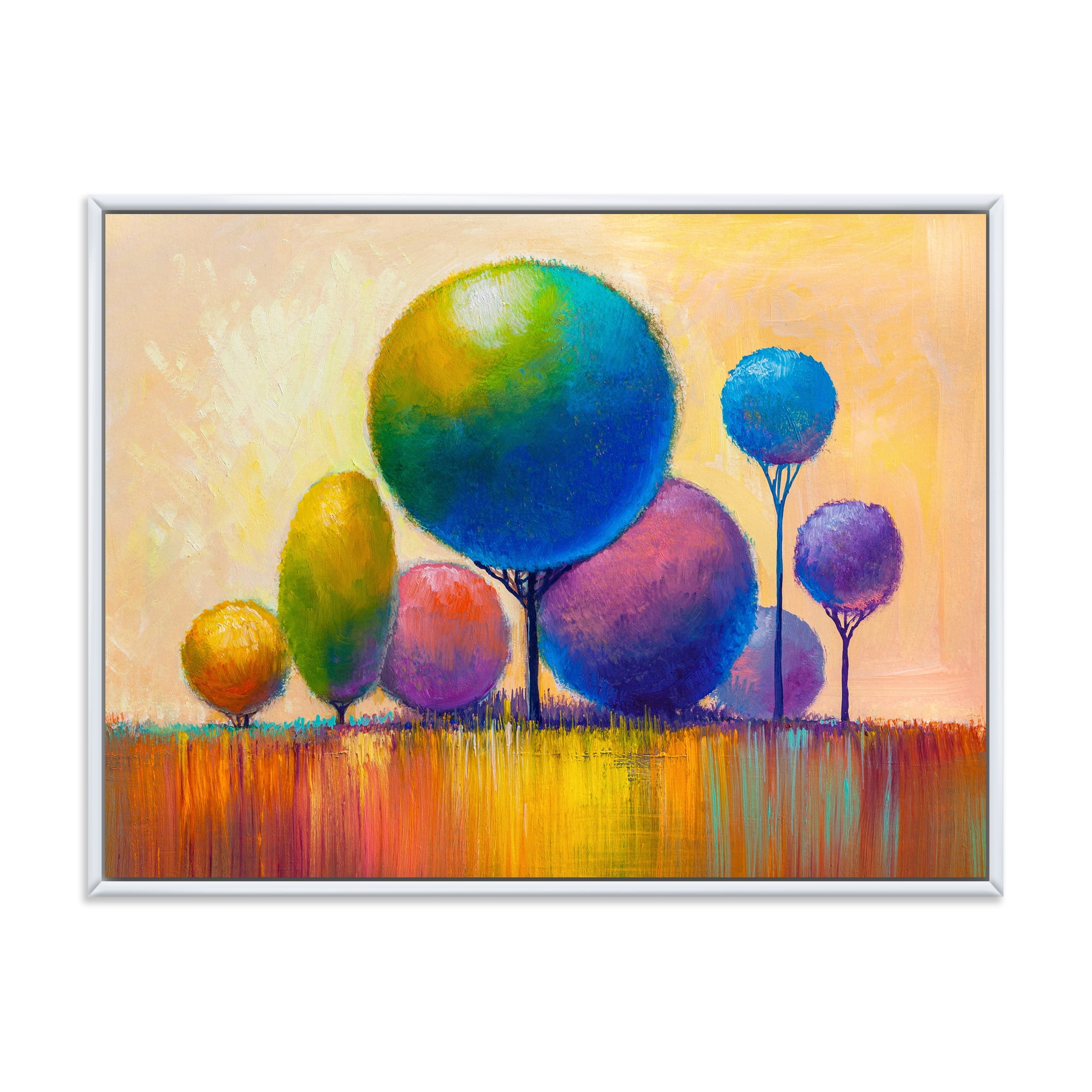 Designart 'Ornamental Colourful Trees VIII' Modern Framed Canvas Wall Art Print