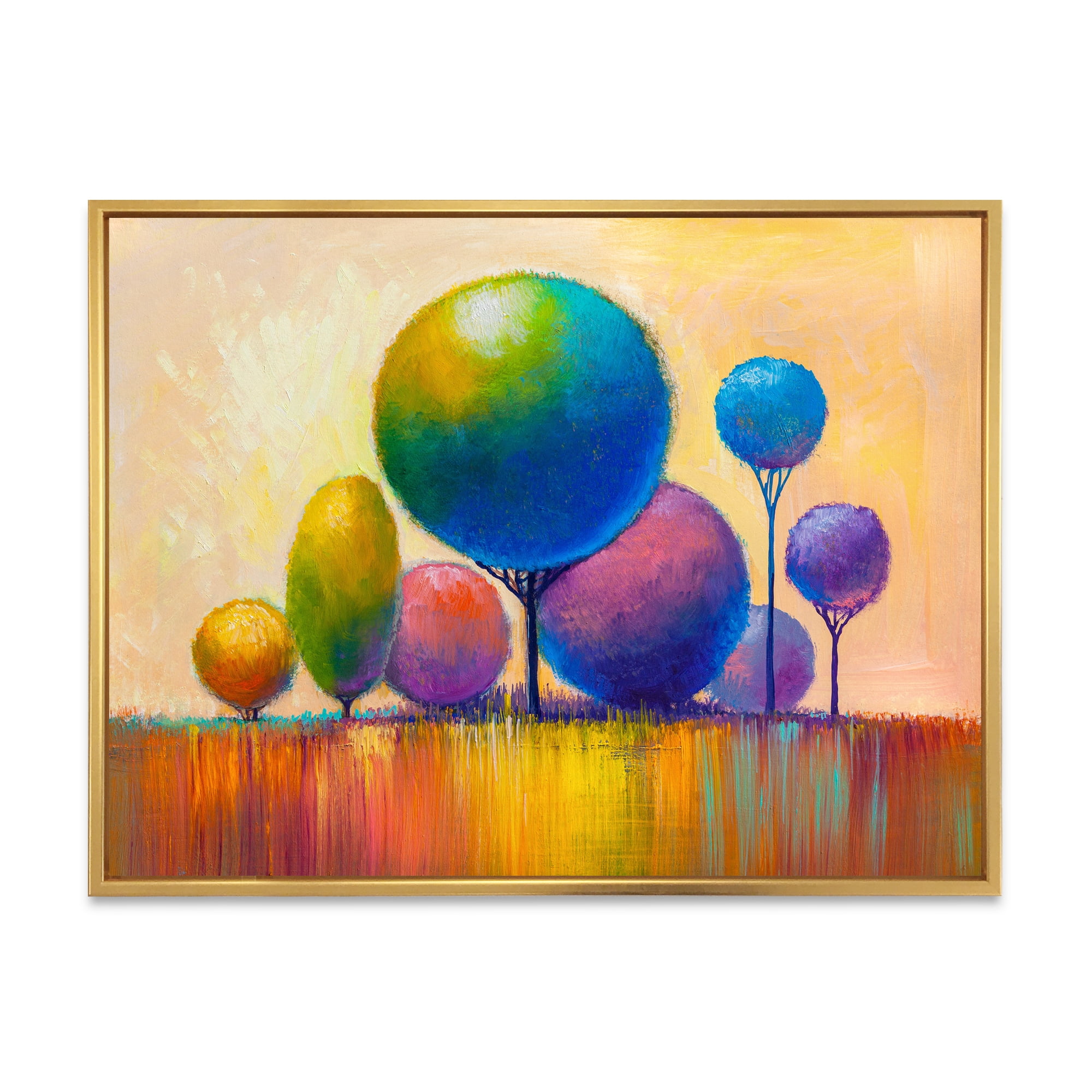 Designart 'Ornamental Colourful Trees VIII' Modern Framed Canvas Wall Art Print