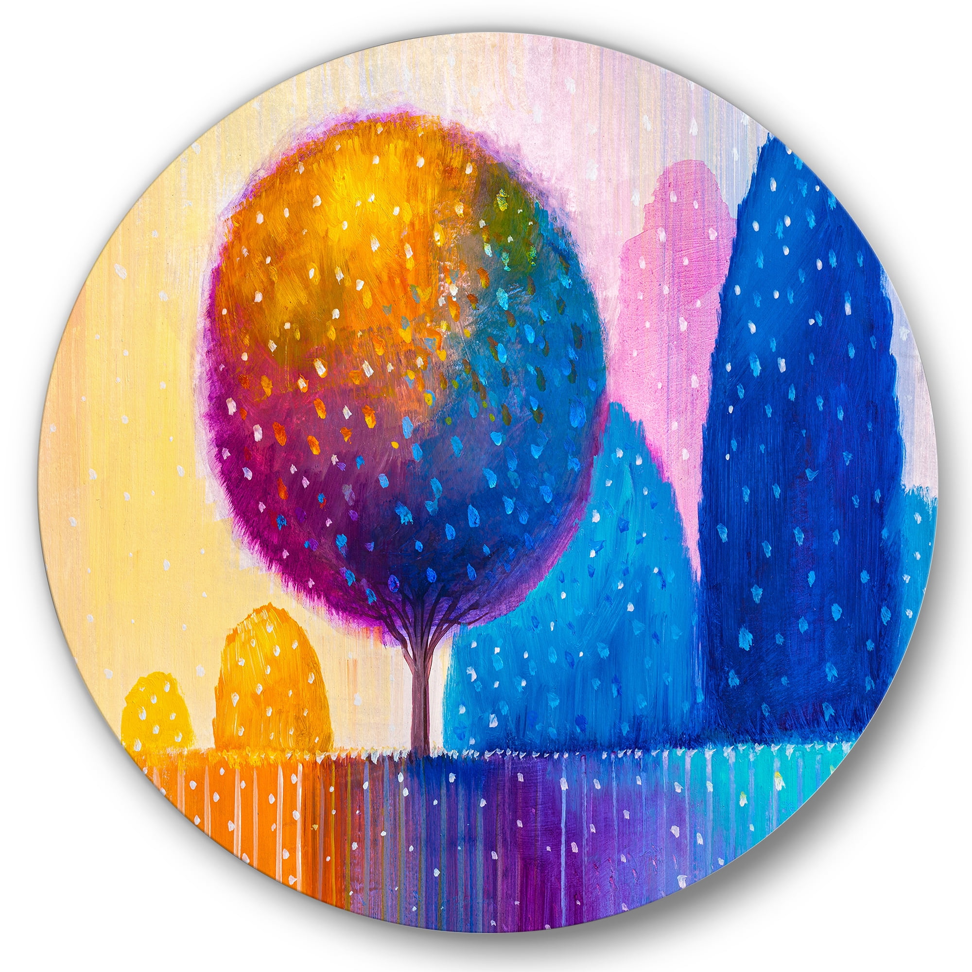Designart 'Ornamental Colourful Trees X' Modern Circle Metal Wall Art 23x23 - Disc of 23