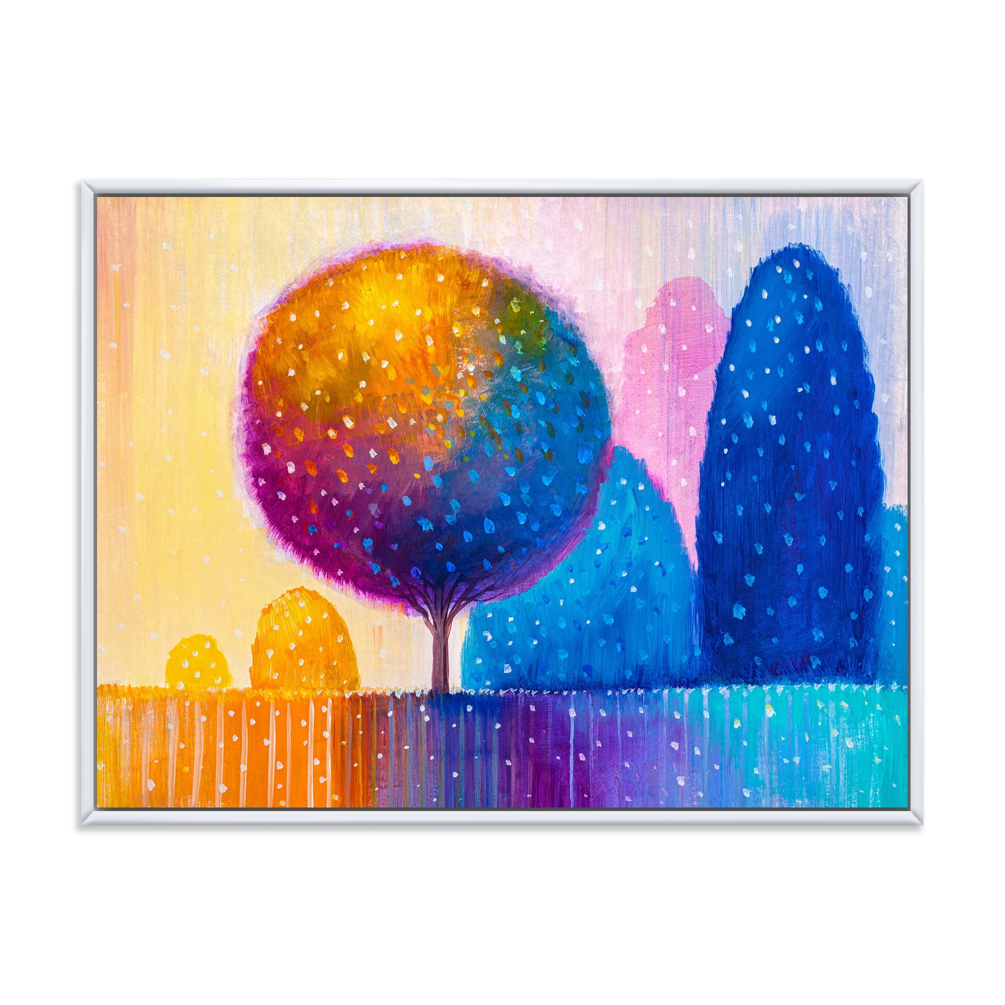 Designart 'Ornamental Colourful Trees X' Modern Framed Canvas Wall Art Print