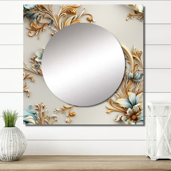 Designart "Ornamental Corners Of Yesteryear I" 0 Square Mirror For Wall Decor - Large Gold Square Printed Wall Mirror Art - Square Bohemian Mirror - Wall Mounted Square Large Mirror