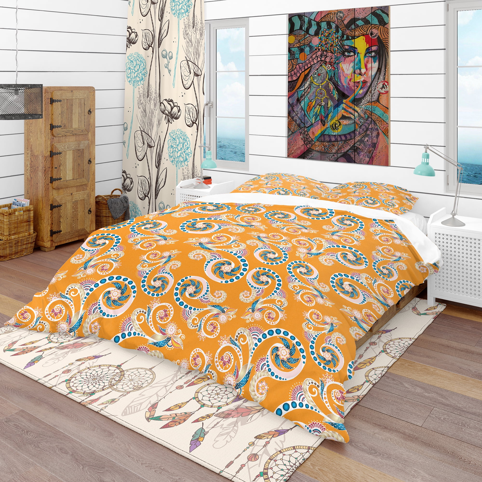 Designart 'Ornamental Floral Pattern with Flowers' Bohemian & Eclectic Duvet Cover Set