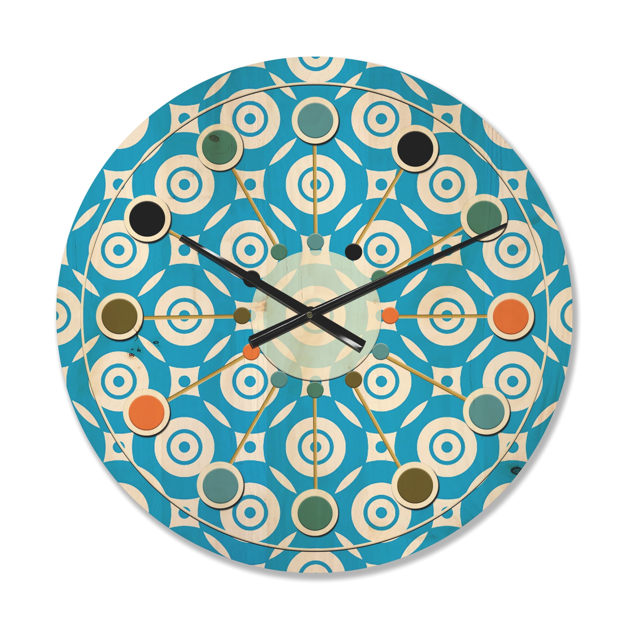 Designart 'Ornamental Retro Design IV' Mid-Century Modern Wood Wall Clock