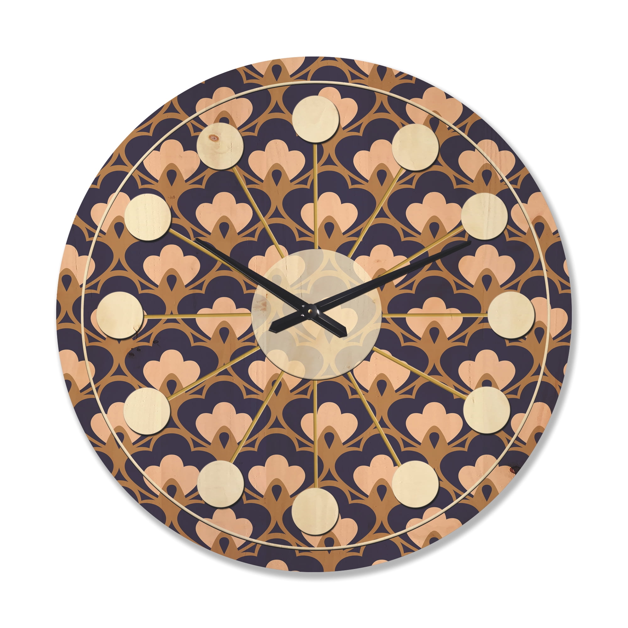 Designart 'Ornamental Retro Design IX' Mid-Century Modern Wood Wall Clock