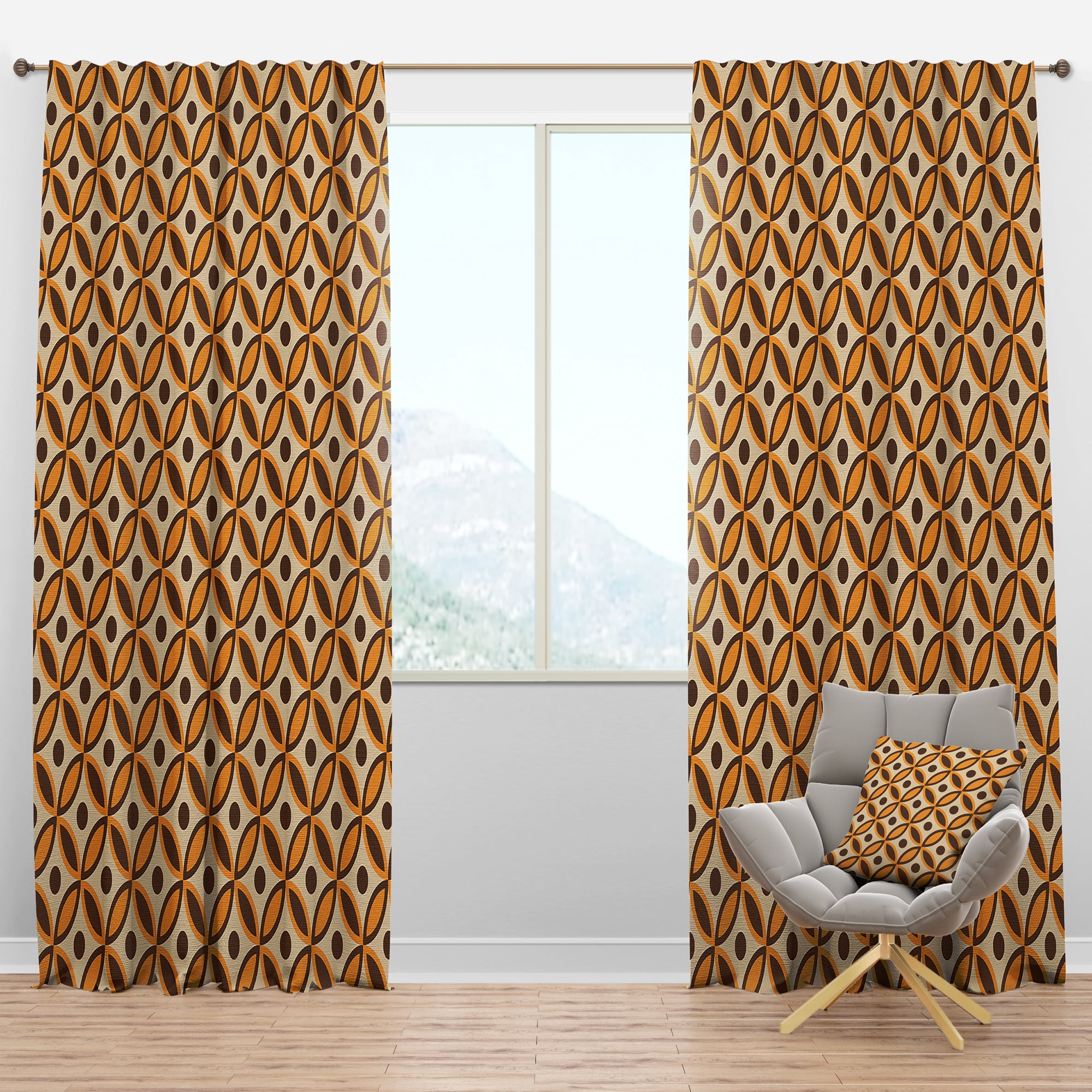 Designart 'Ornamental Retro Design V' Mid-Century Modern Blackout Curtain Panel