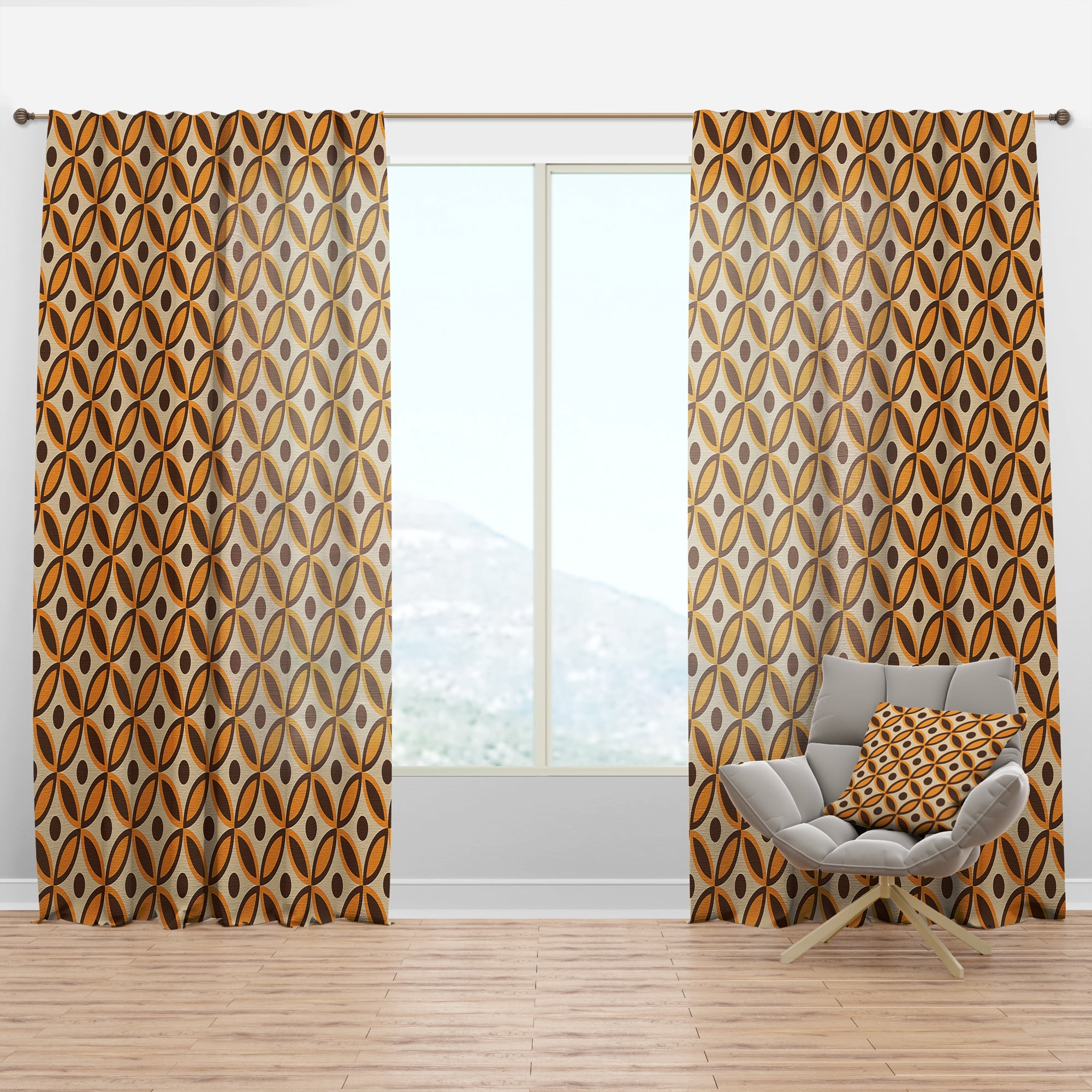 Designart 'Ornamental Retro Design V' Mid-Century Modern Curtain Panel