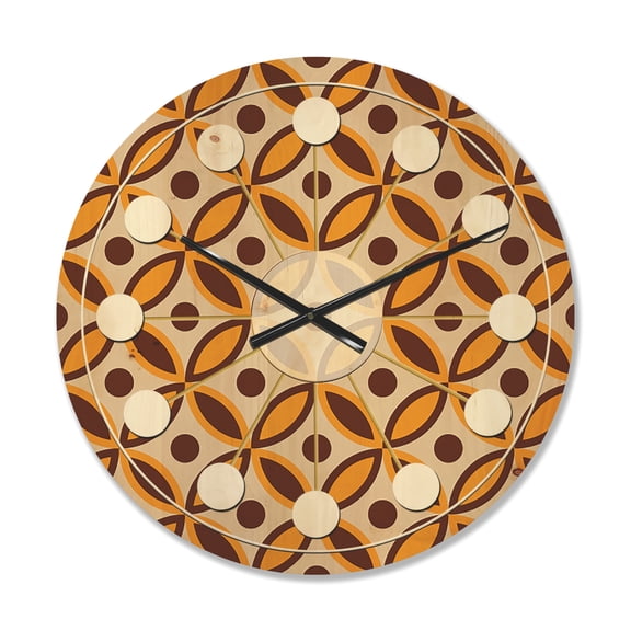 Designart 'Ornamental Retro Design V' Mid-Century Modern Wood Wall Clock