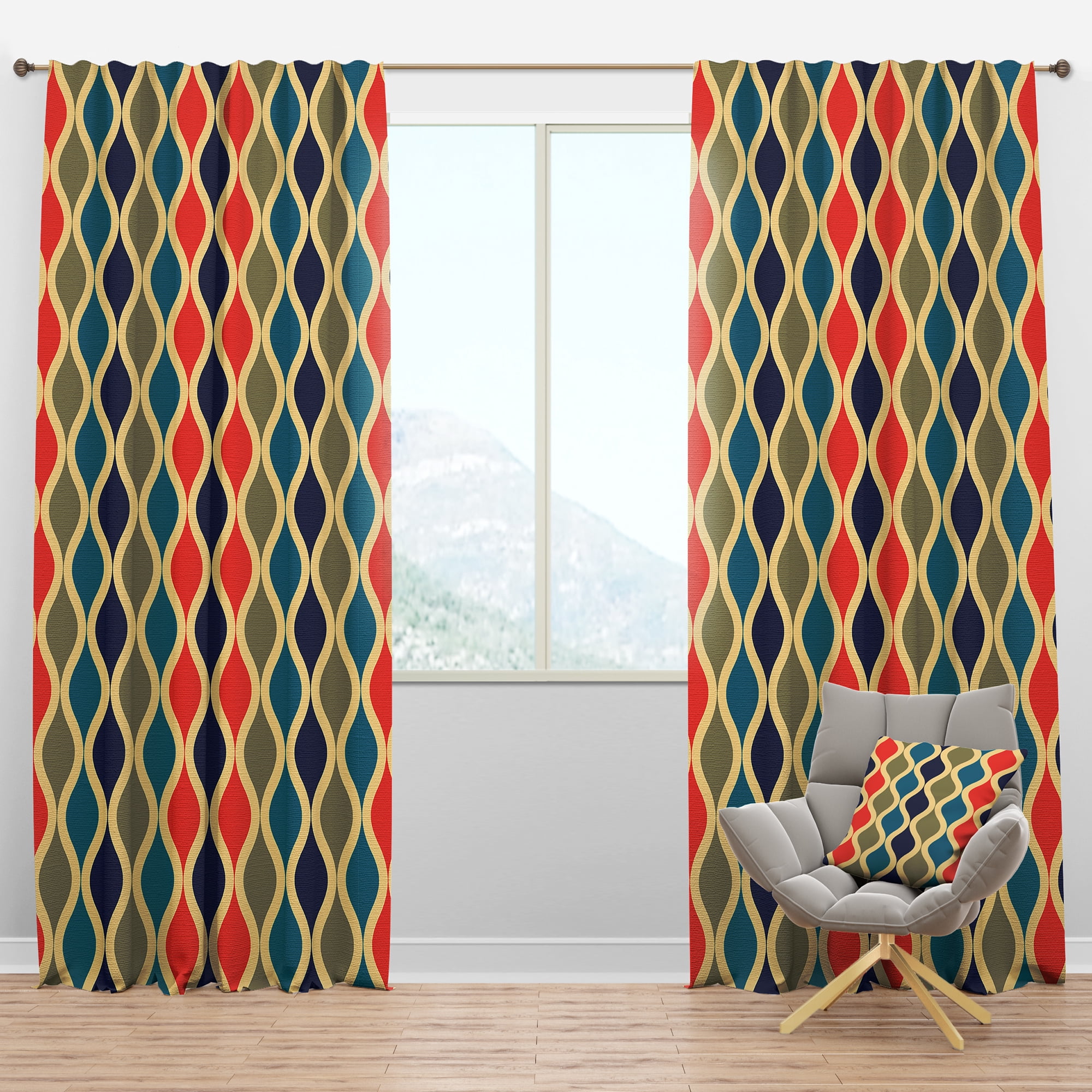 Designart 'Ornamental Retro Design VI' Mid-Century Modern Blackout Curtain Panel