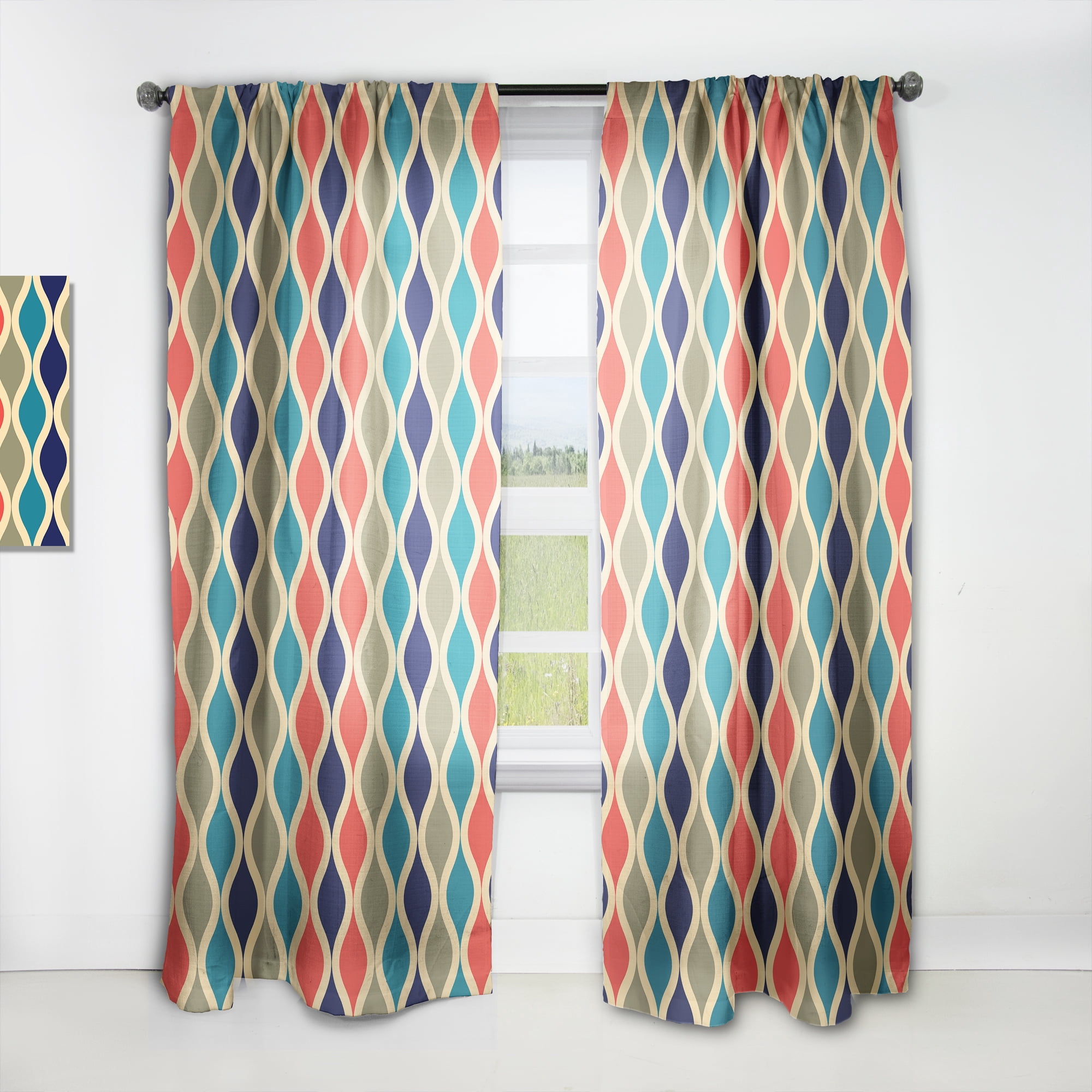 Designart 'Ornamental Retro Design VI' Mid-Century Modern Curtain Panel