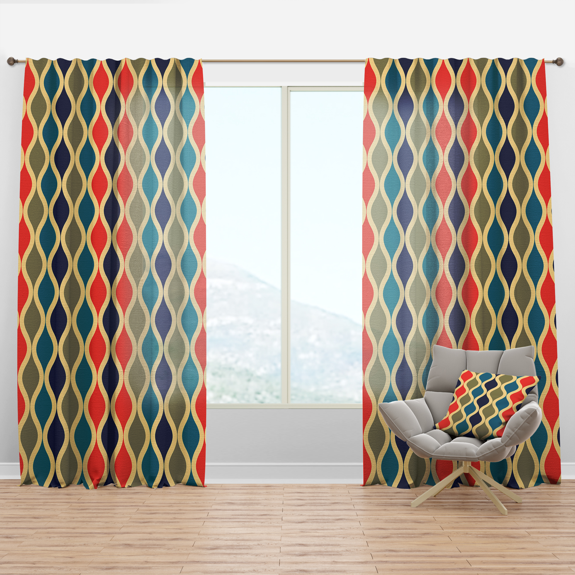 Designart 'Ornamental Retro Design VI' Mid-Century Modern Curtain Panel