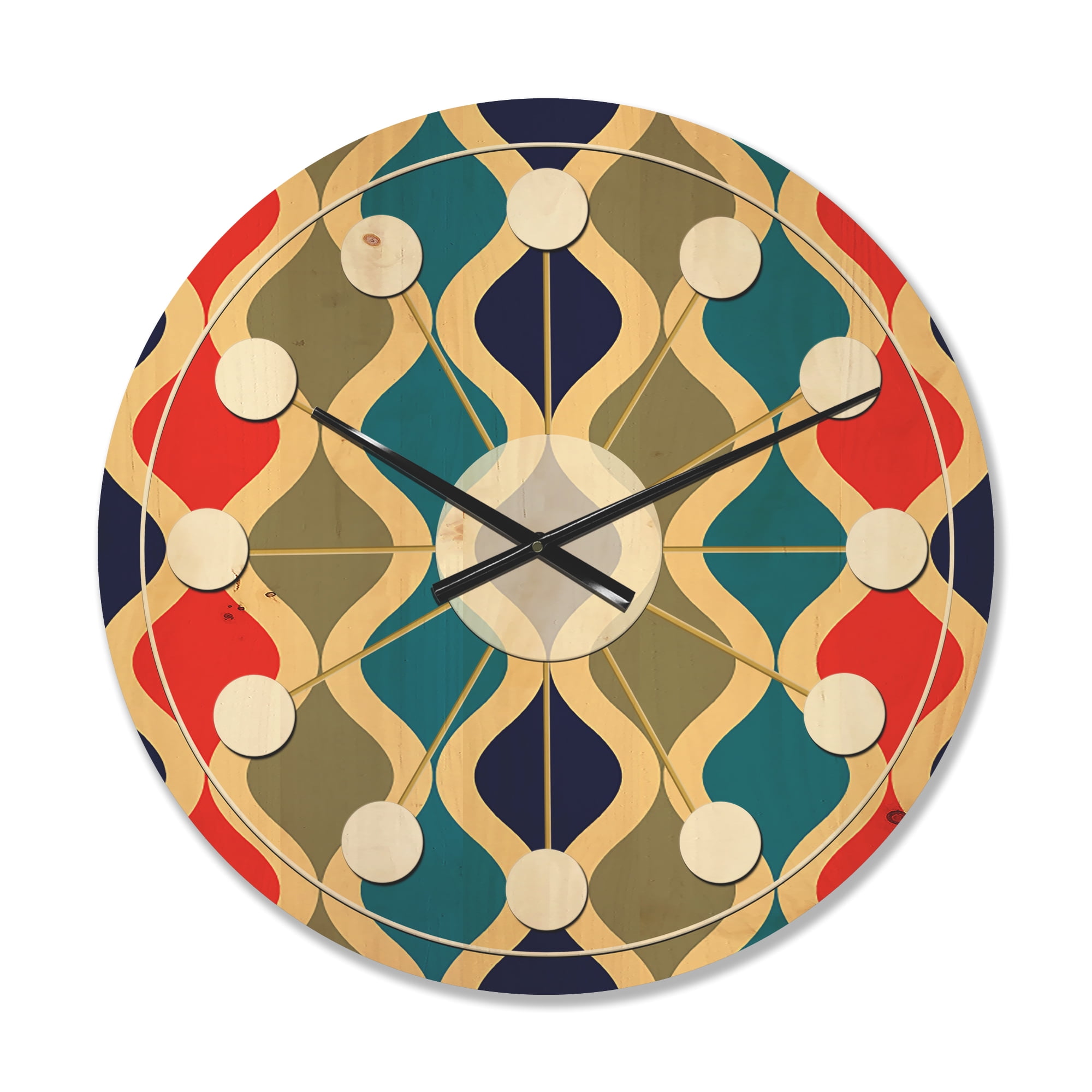 Designart 'Ornamental Retro Design VI' Mid-Century Modern Wood Wall Clock