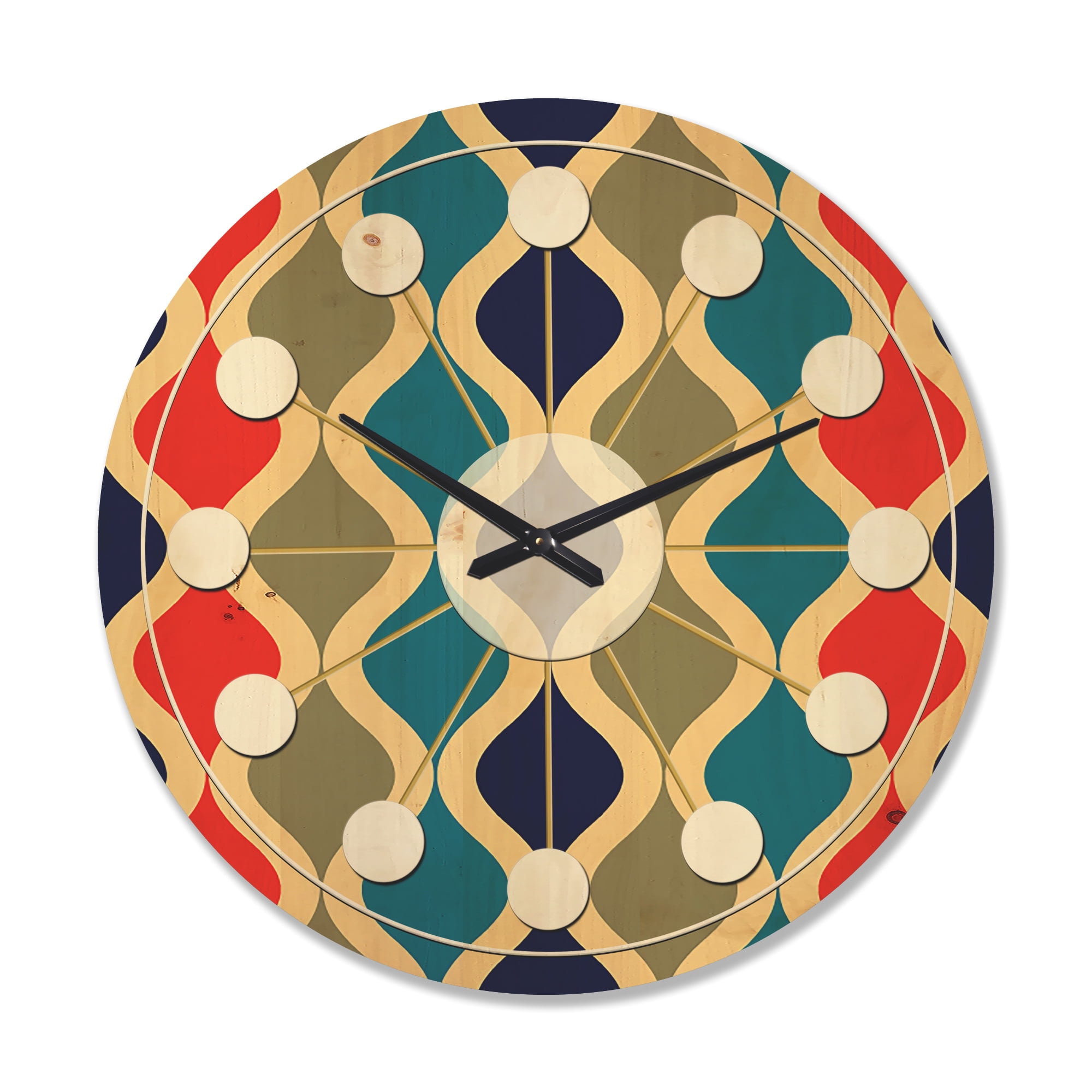 Designart 'Ornamental Retro Design VI' Mid-Century Modern Wood Wall Clock