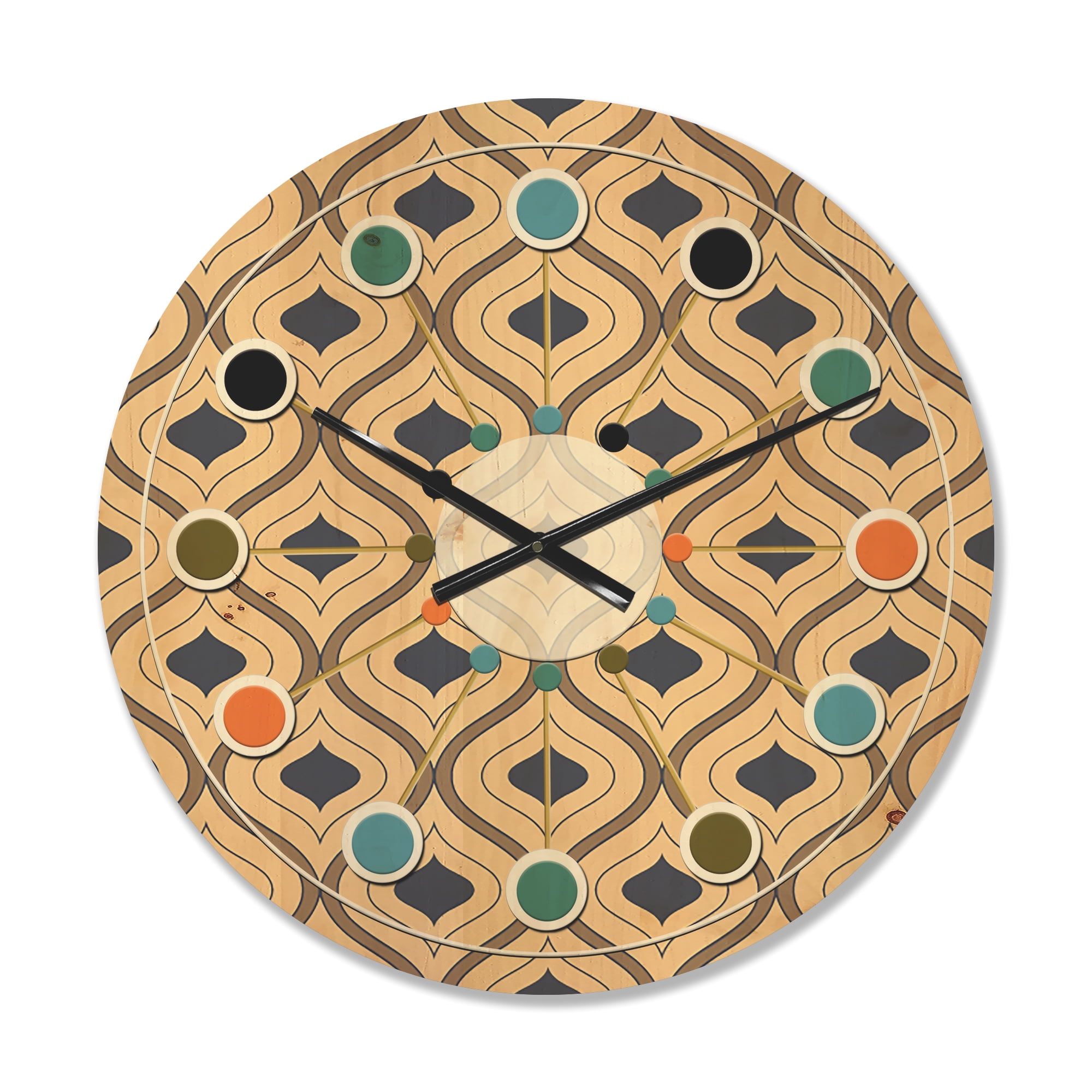 Designart 'Ornamental Retro Design VII' Mid-Century Modern Wood Wall Clock
