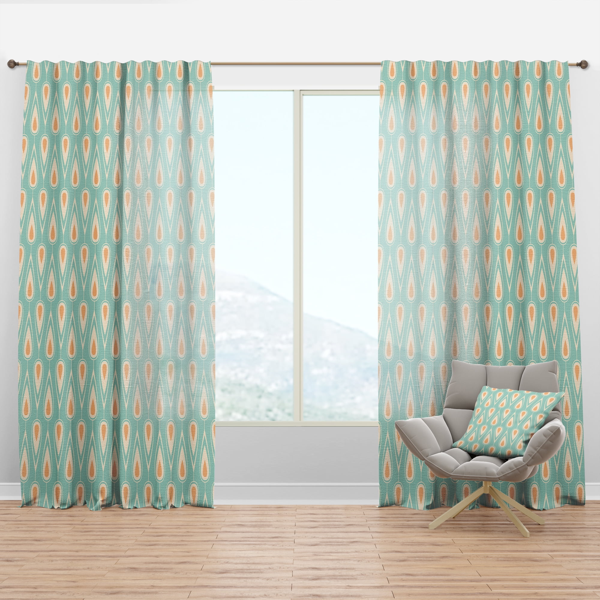 Designart 'Ornamental Retro Design VIII' Mid-Century Modern Curtain Panel