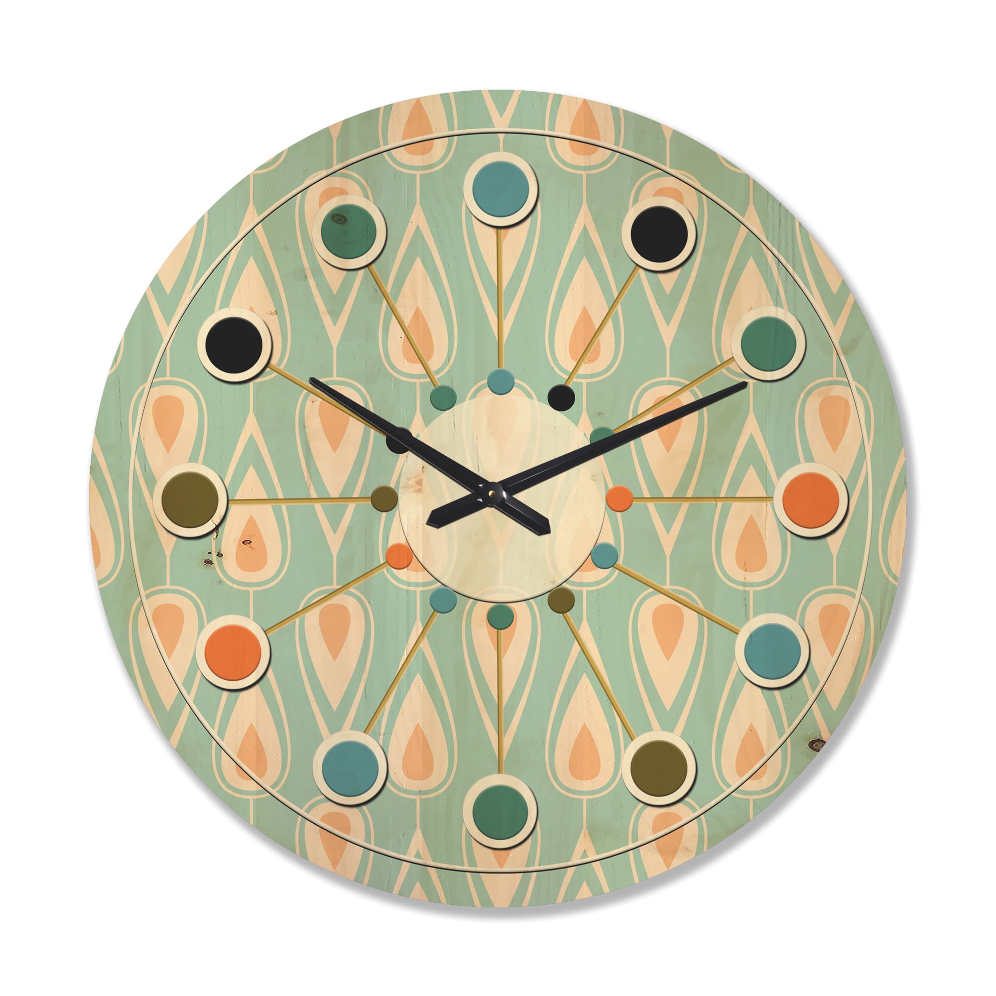 Designart 'Ornamental Retro Design VIII' Mid-Century Modern Wood Wall Clock