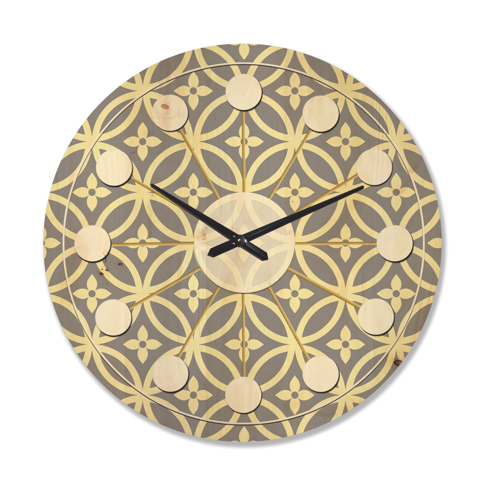 Designart 'Ornamental Retro Pattern II' Mid-Century Modern Wood Wall Clock
