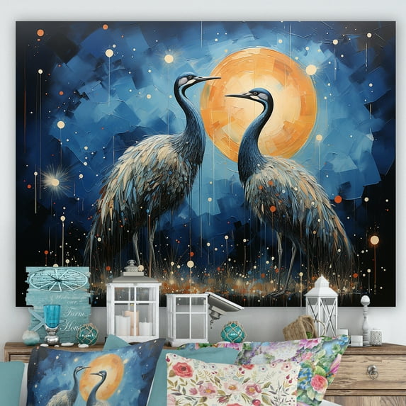 Designart "Ostriches As Celestial Wanderers In Moonlight" Ostriches Canvas Prints