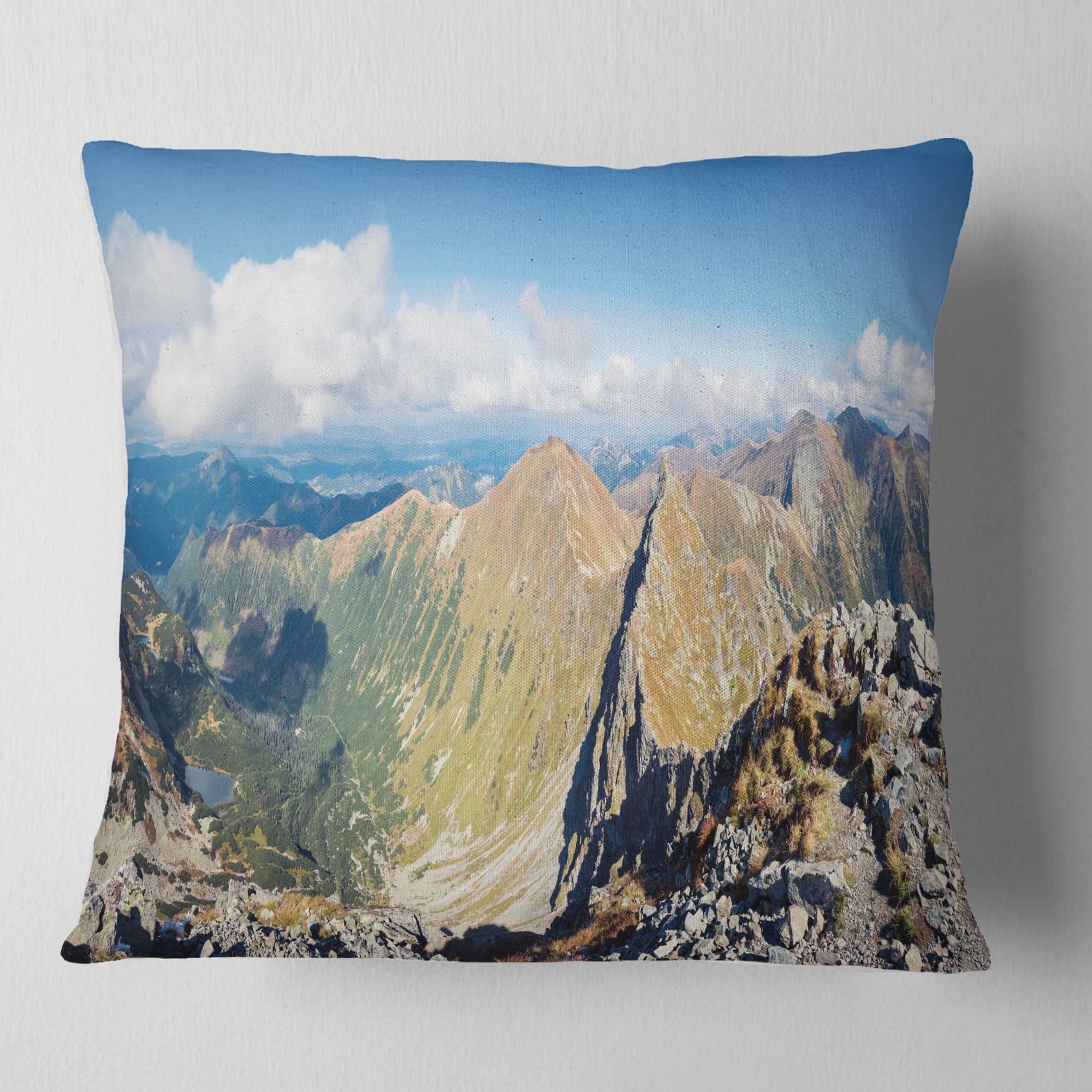 Designart Ostry Rohac and Volovec at Tatras - Landscape Printed Throw Pillow - 16x16