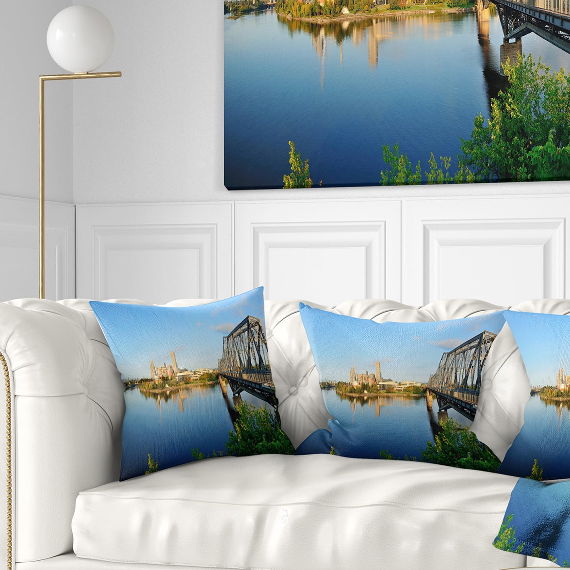 Designart Ottawa Morning Panorama - Cityscape Photo Throw Pillow - 18x18