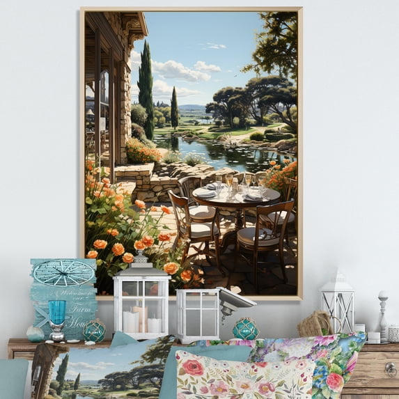 Designart "Outdoor Dining Country Clubs painting I" Cityscapes Floater Framed Canvas Print