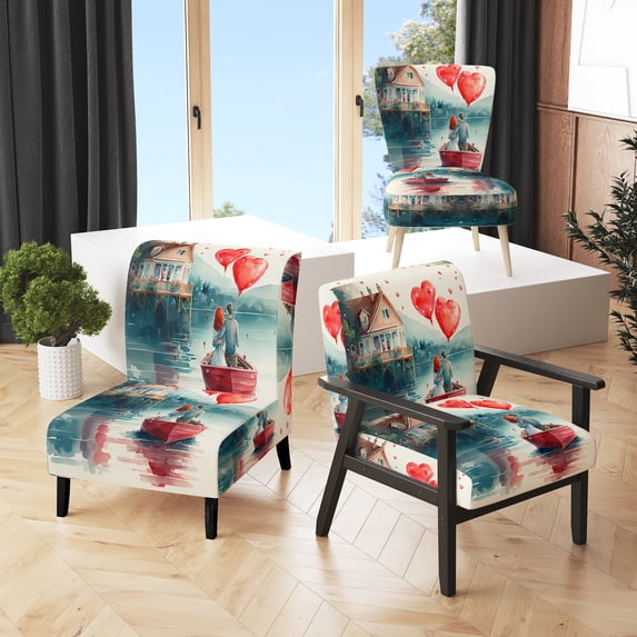 Designart "Outdoor Moments of Love V" Red Traditional Upholstered Accent Chair - Traditional Arm Chair For Bedroom