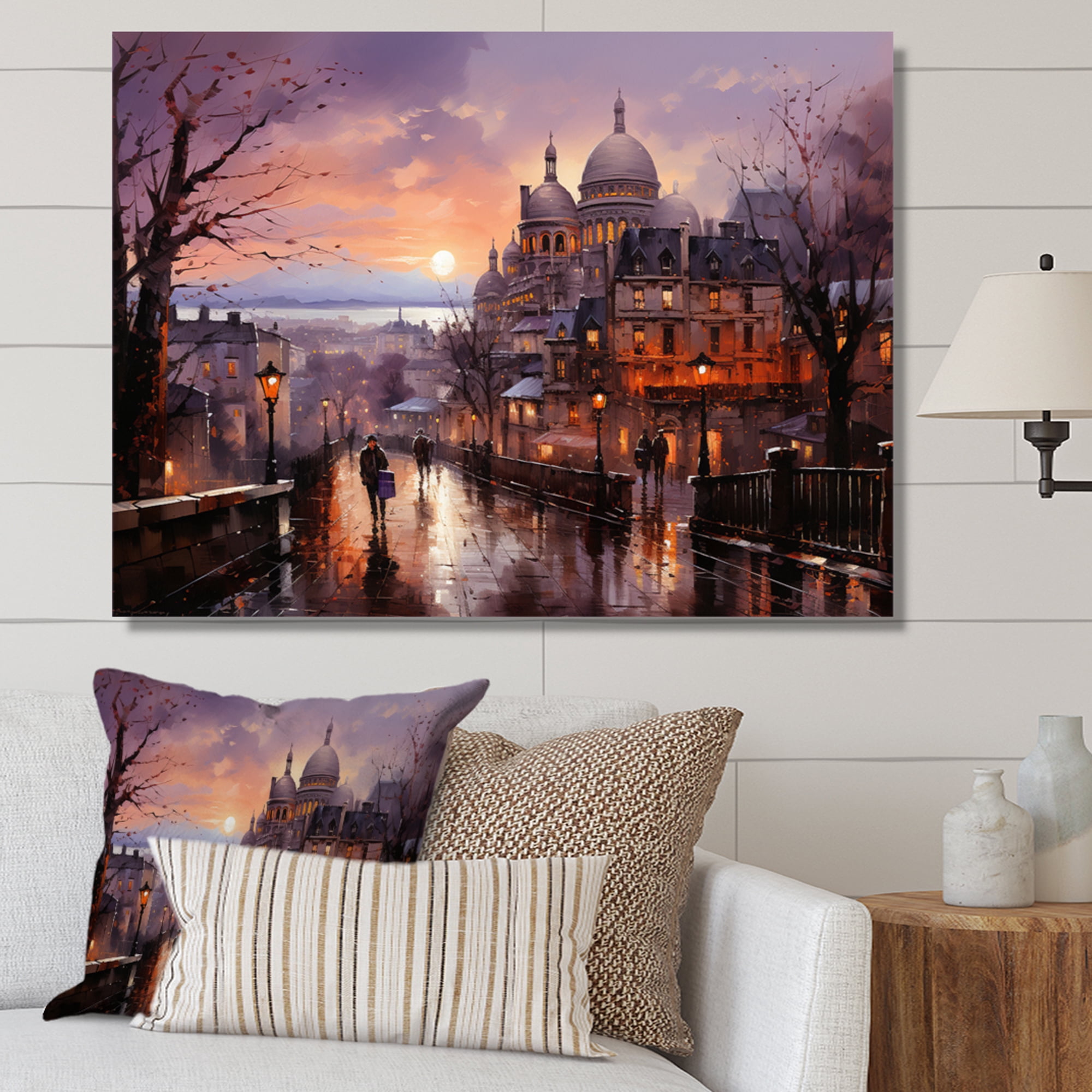 Designart "Over Montmartre French Sunrise wall art I" Cityscapes Canvas ...