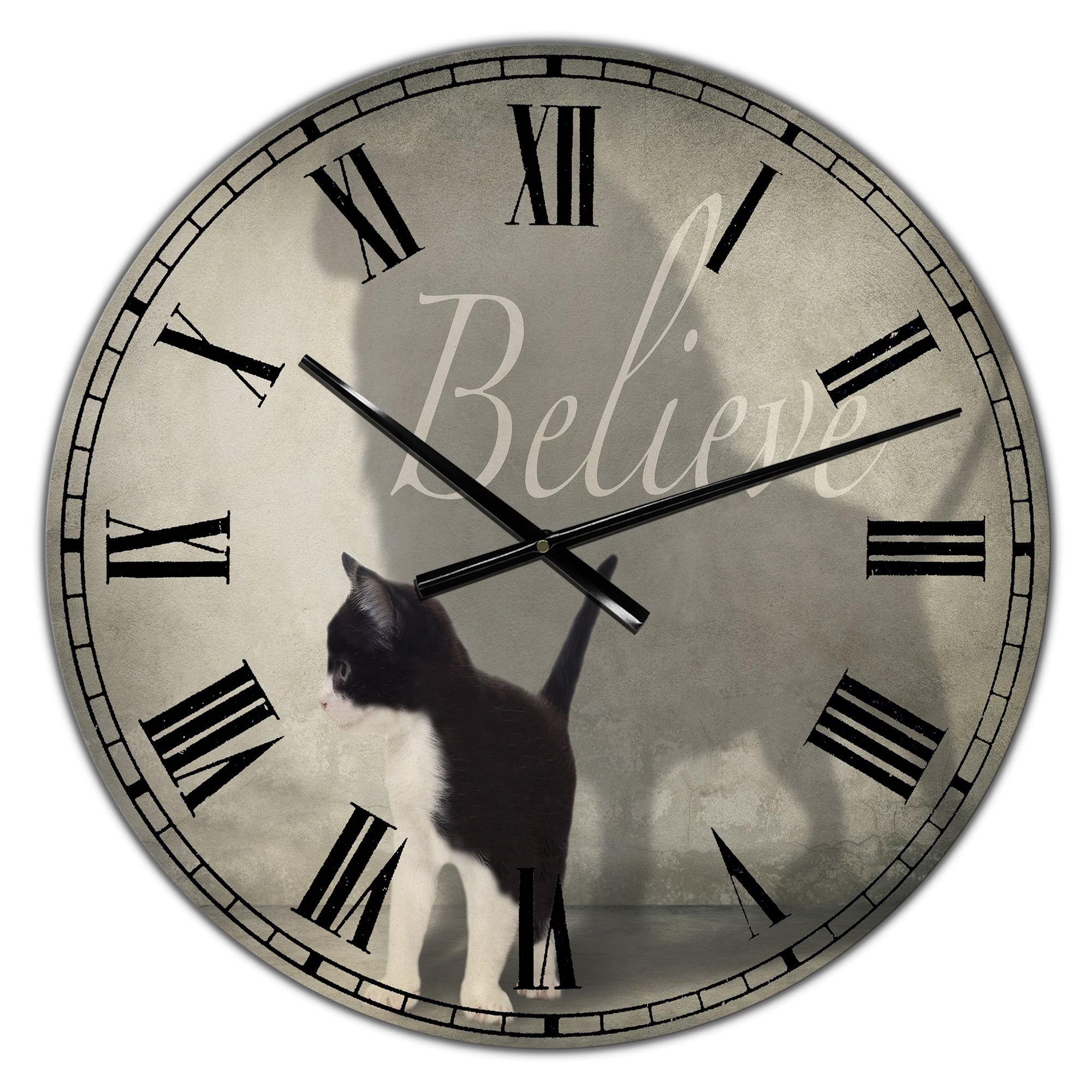 Designart Oversized Black Analog Round Cottage Modern Wall Clocks, CLM25478-C23