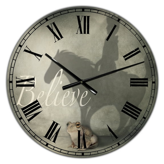 Designart Oversized Black Analog Round Cottage Modern Wall Clocks, CLM25479-C23