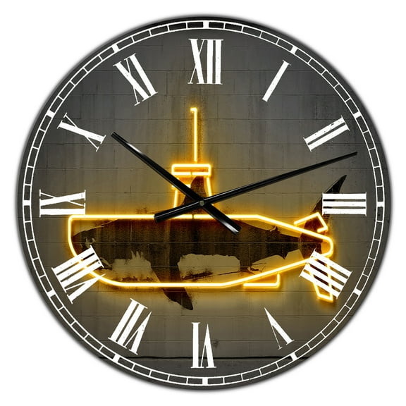 Designart Oversized Black Analog Round Modern Wall Clocks, CLM25799-C23