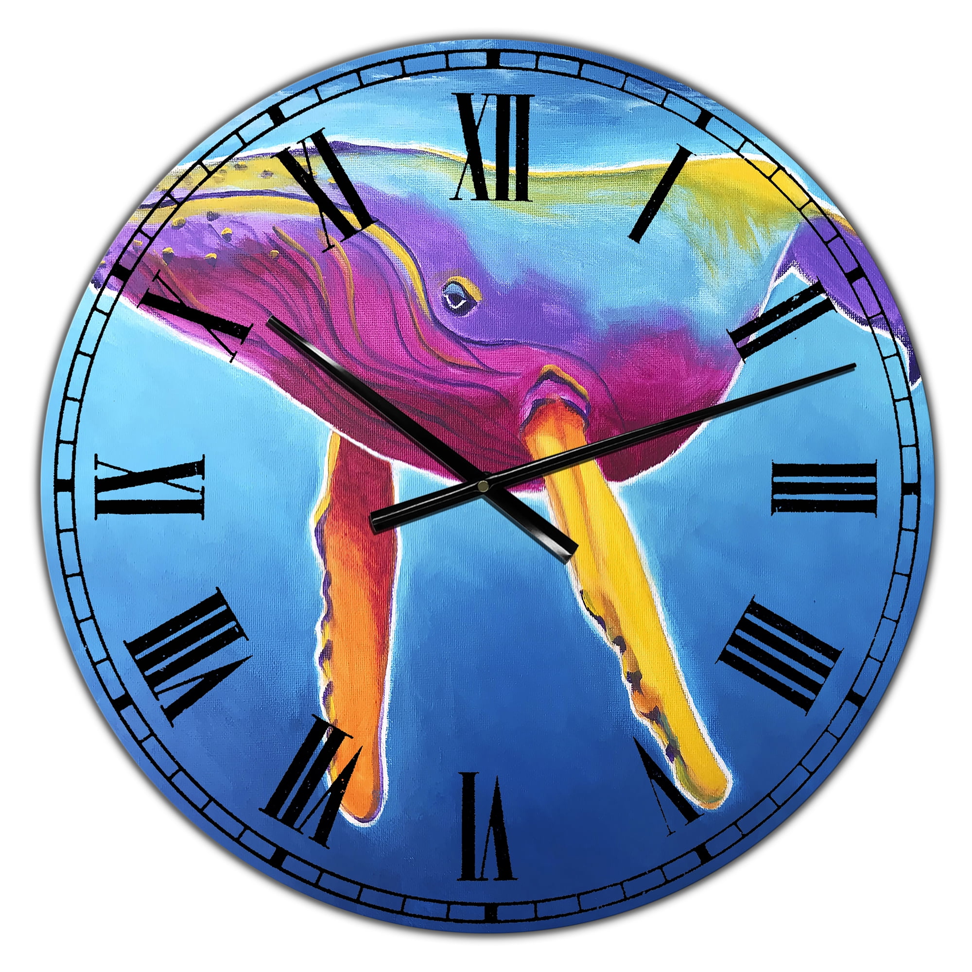 Designart Oversized Blue Analog Round Coastal Modern Nautical Wall Clocks, CLM25172-C23