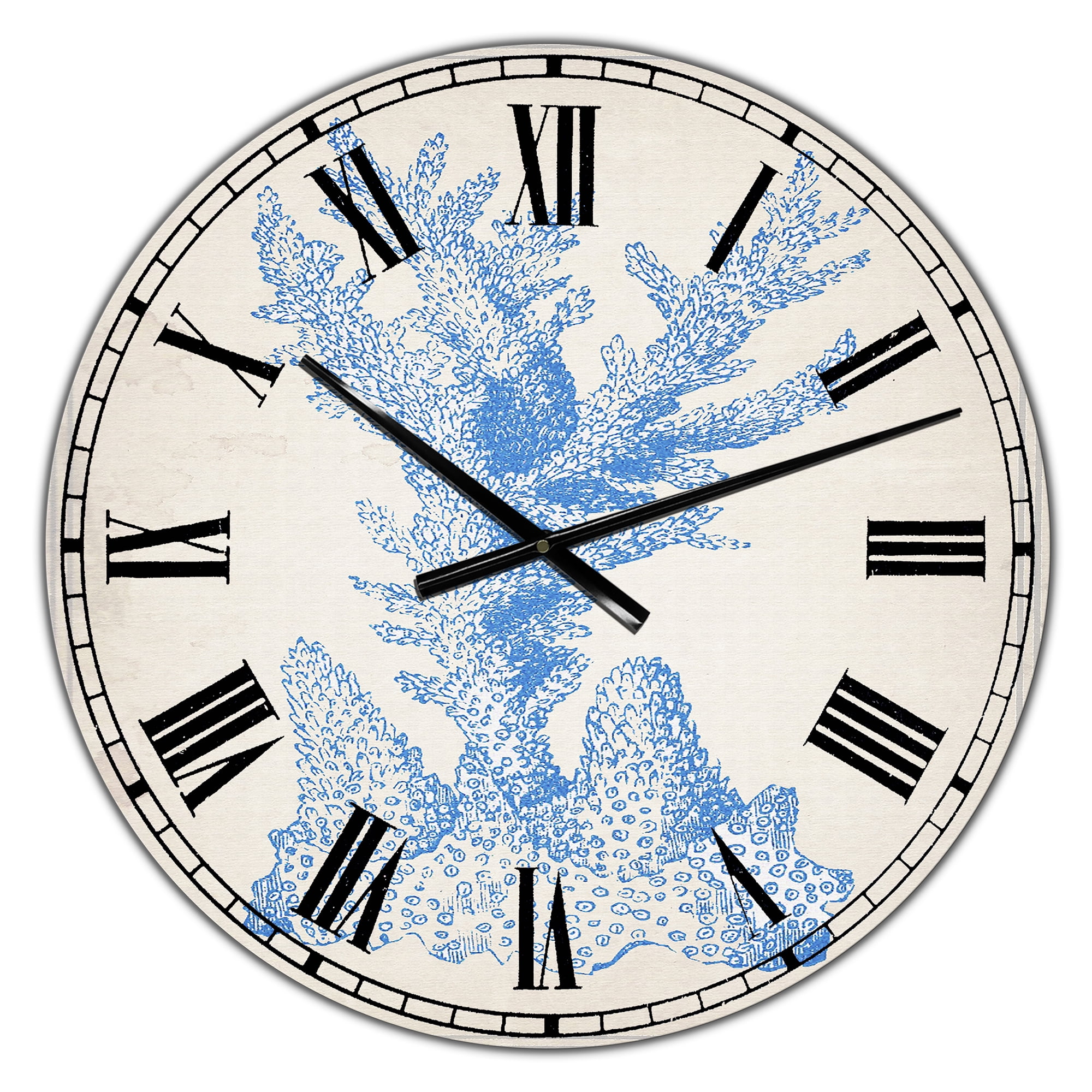 Designart Oversized Blue Analog Round Coastal Modern Nautical Wall Clocks, CLM25714-C23