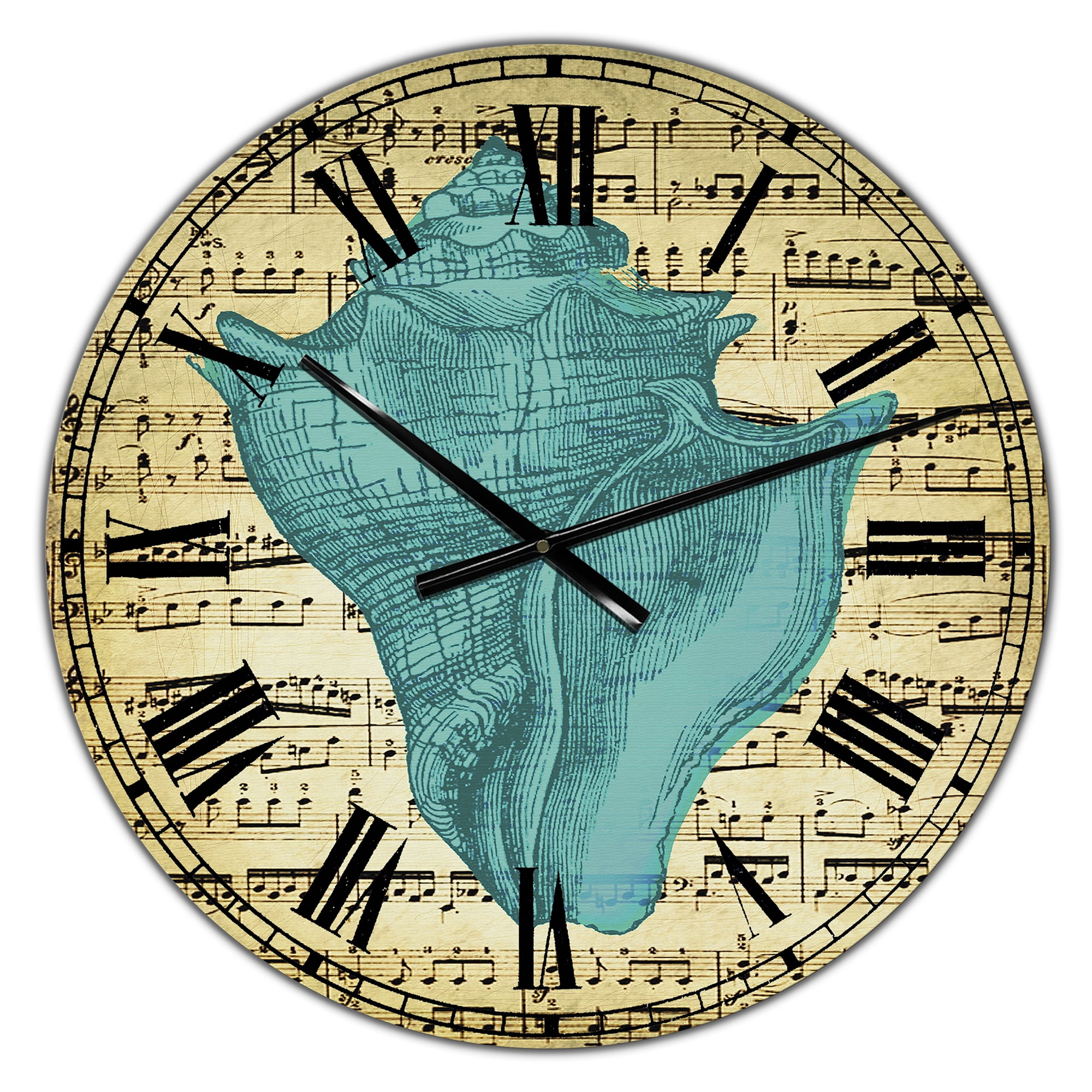 Designart Oversized Blue Analog Round Coastal Modern Nautical Wall Clocks, CLM25716-C23