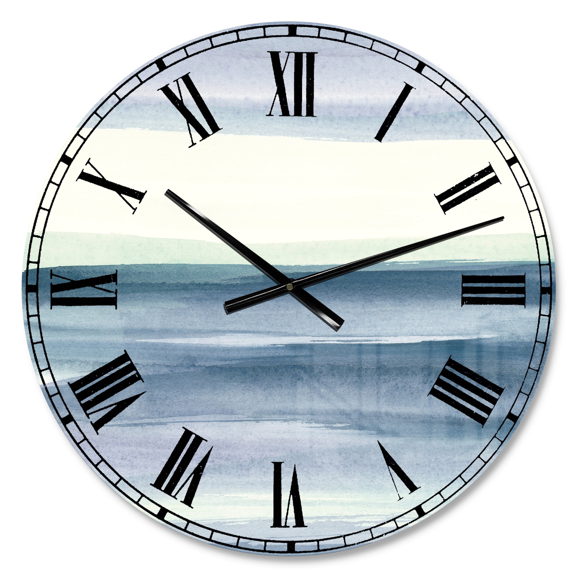 Designart Oversized Blue Analog Round Farmhouse Wall Clocks, CLM30442-C23
