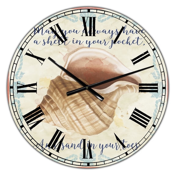 Designart Oversized Brown Analog Round Coastal Modern Nautical Wall Clocks, CLM25360-C23