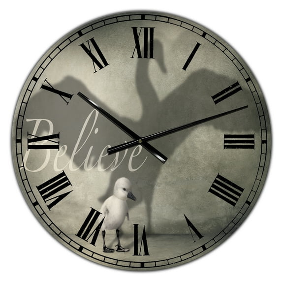 Designart Oversized Gray Analog Round Cottage Modern Wall Clocks, CLM25481-C23