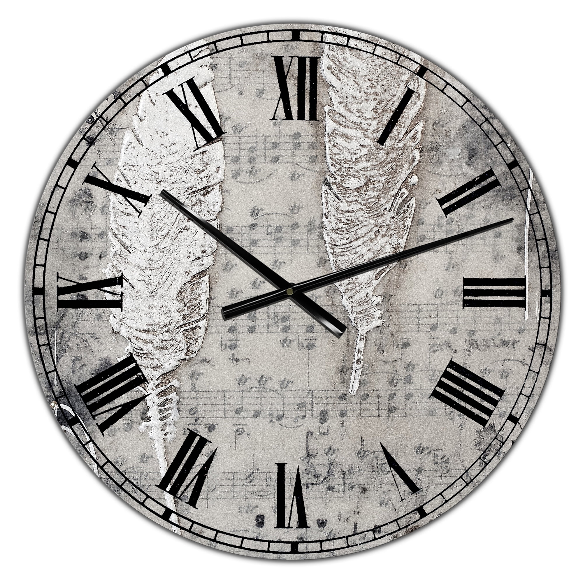 Designart Oversized Gray Analog Round Cottage Modern Wall Clocks, CLM25571-C23