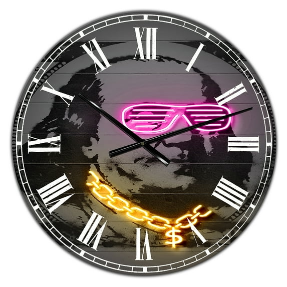 Designart Oversized Gray Analog Round Modern Wall Clocks, CLM25779-C23