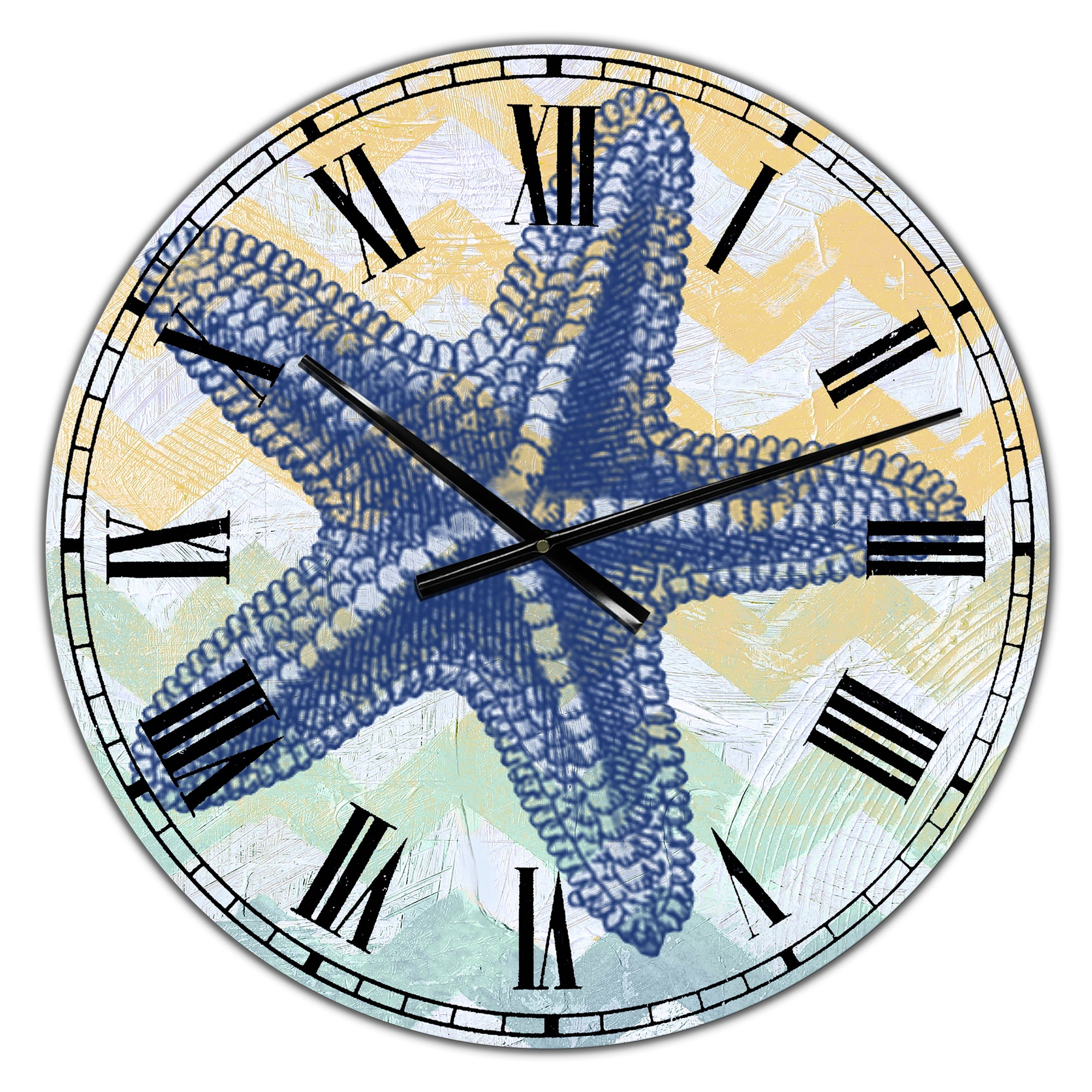 Designart Oversized Multicolor Analog Round Coastal Modern Nautical Wall Clocks, CLM25351-C23
