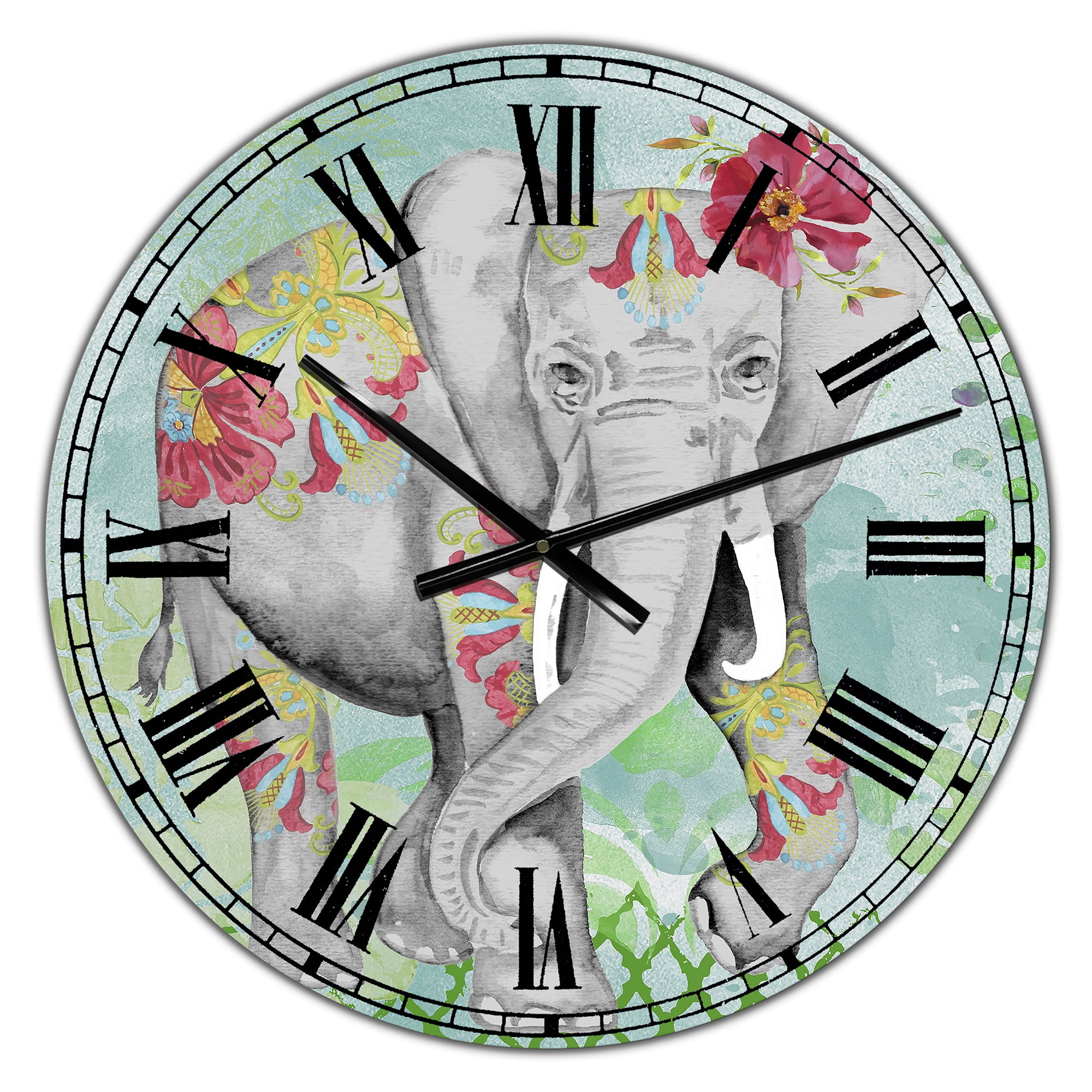 Designart Oversized Multicolor Analog Round Cottage Modern Wall Clocks, CLM25431-C23