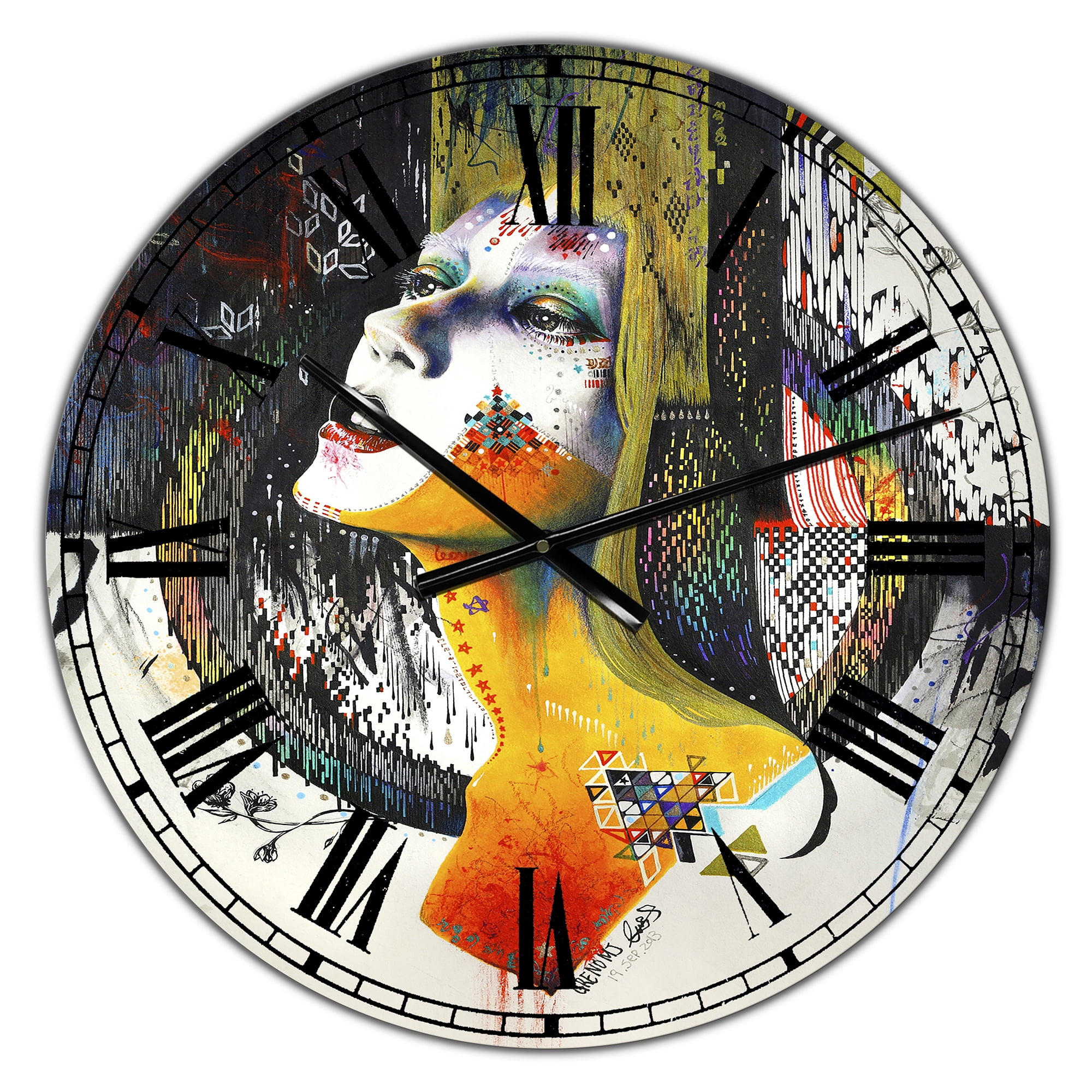 Designart Oversized Multicolor Analog Round Modern Wall Clocks ...