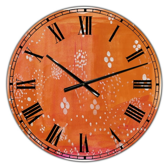 Designart Oversized Orange Analog Round Mid-Century Modern Wall Clocks, CLM25266-C23