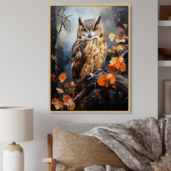 Designart "Overture of the Brown Owl III" Animals Floater Framed Canvas Print