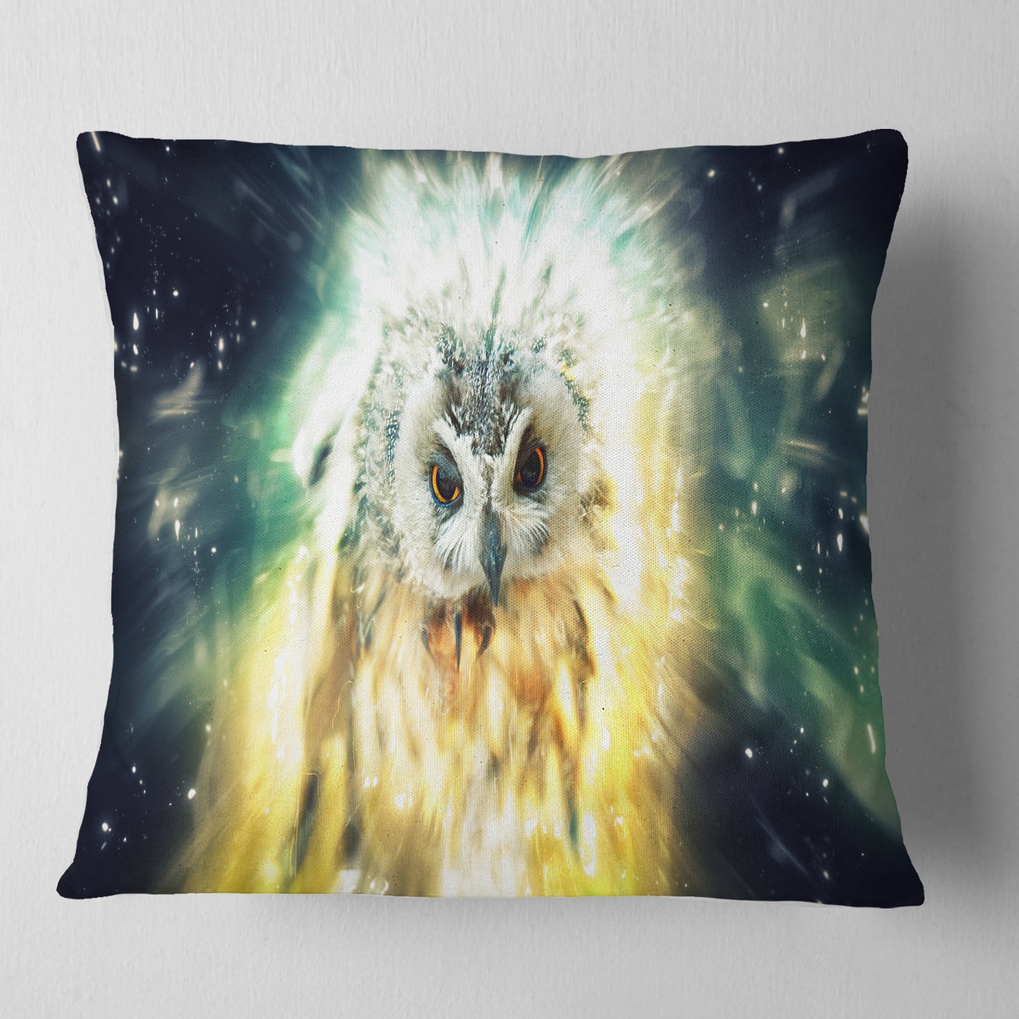 Designart Owl over Colorful Abstract Image - Animal Throw Pillow - 18x18