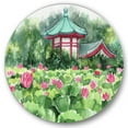 thumbnail image 1 of Designart 'Pagoda and Lotus Lake' Traditional Circle Metal Wall Art 23x23 - Disc of 23, 1 of 5