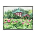 thumbnail image 1 of Designart 'Pagoda and Lotus Lake' Traditional Framed Canvas Wall Art Print, 1 of 5