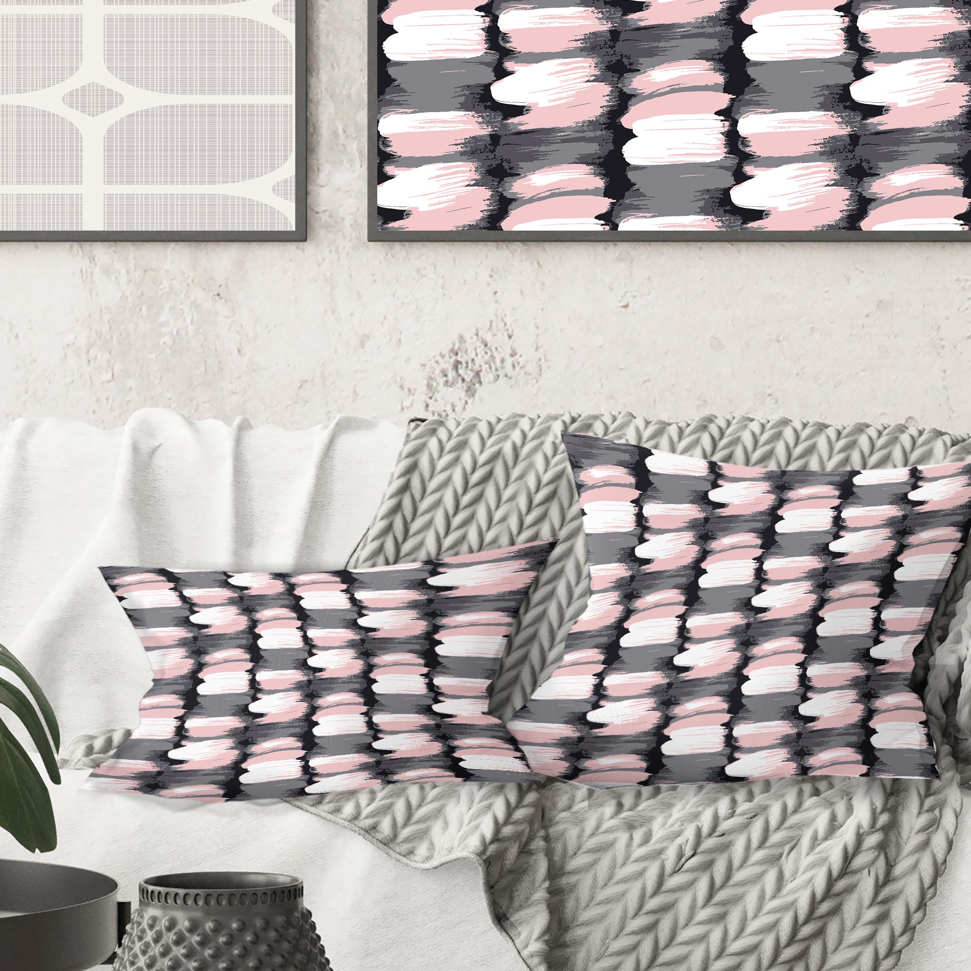 Designart Paint brush strokes pattern' Mid-Century Modern Throw Pillow - 16x16