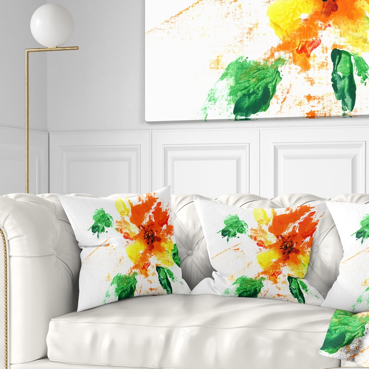 Designart Painted Abstract Flower - Floral Throw Pillow - 18x18