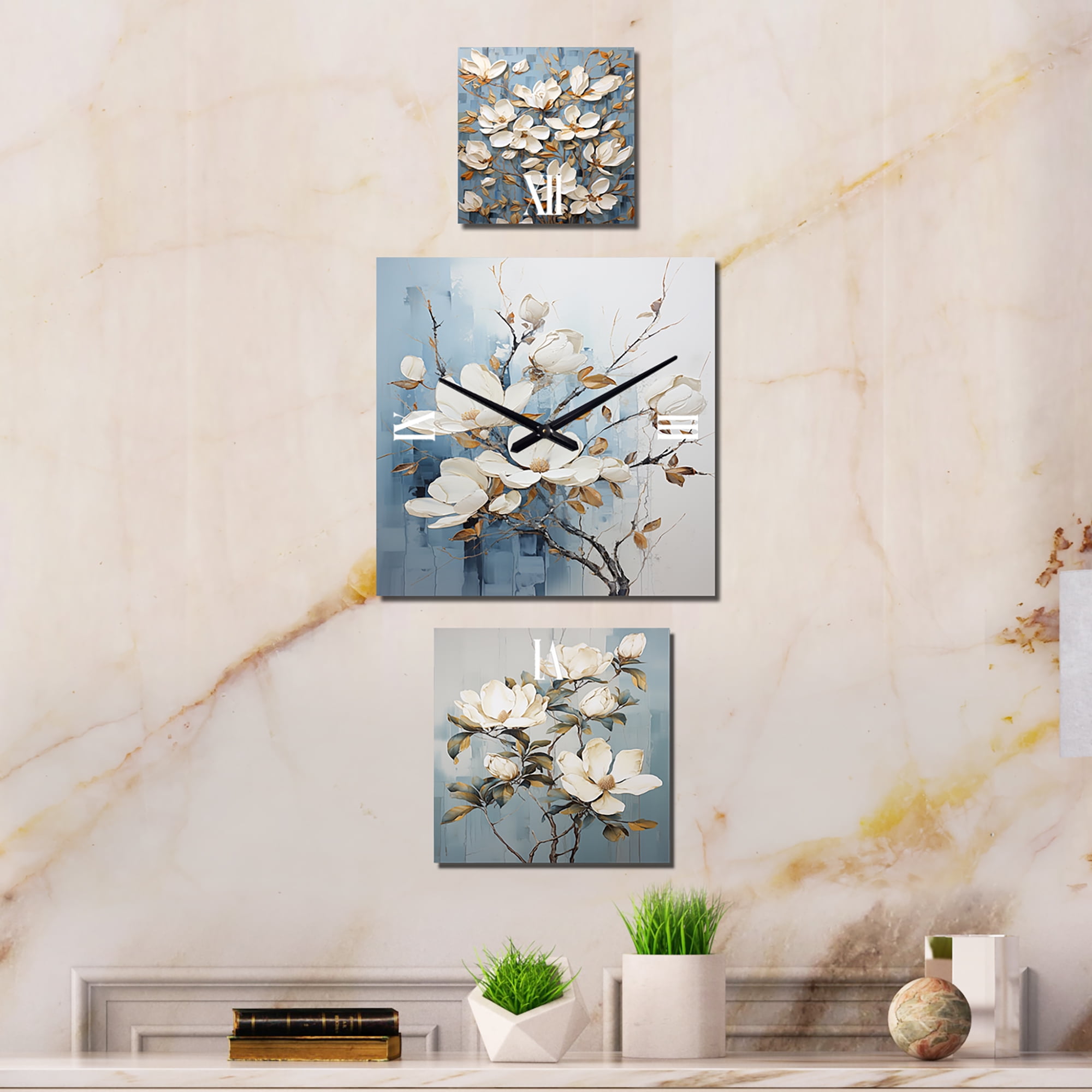 Designart "Painted Blue and Gold Magnolias" Magnolias Oversized Wall