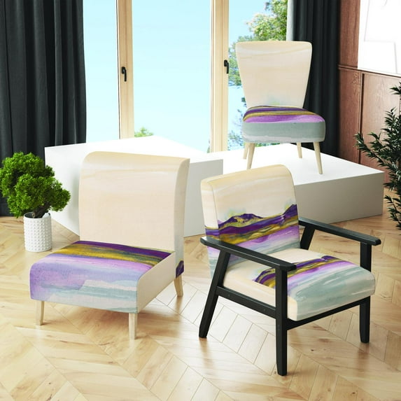 Designart "Painted Purple And Gold Landscape II" Upholstered Shabby Chic Accent Chair - Arm Chair